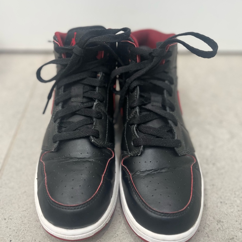 Nike Black and Red High-Top Sneakers with Leather Upper